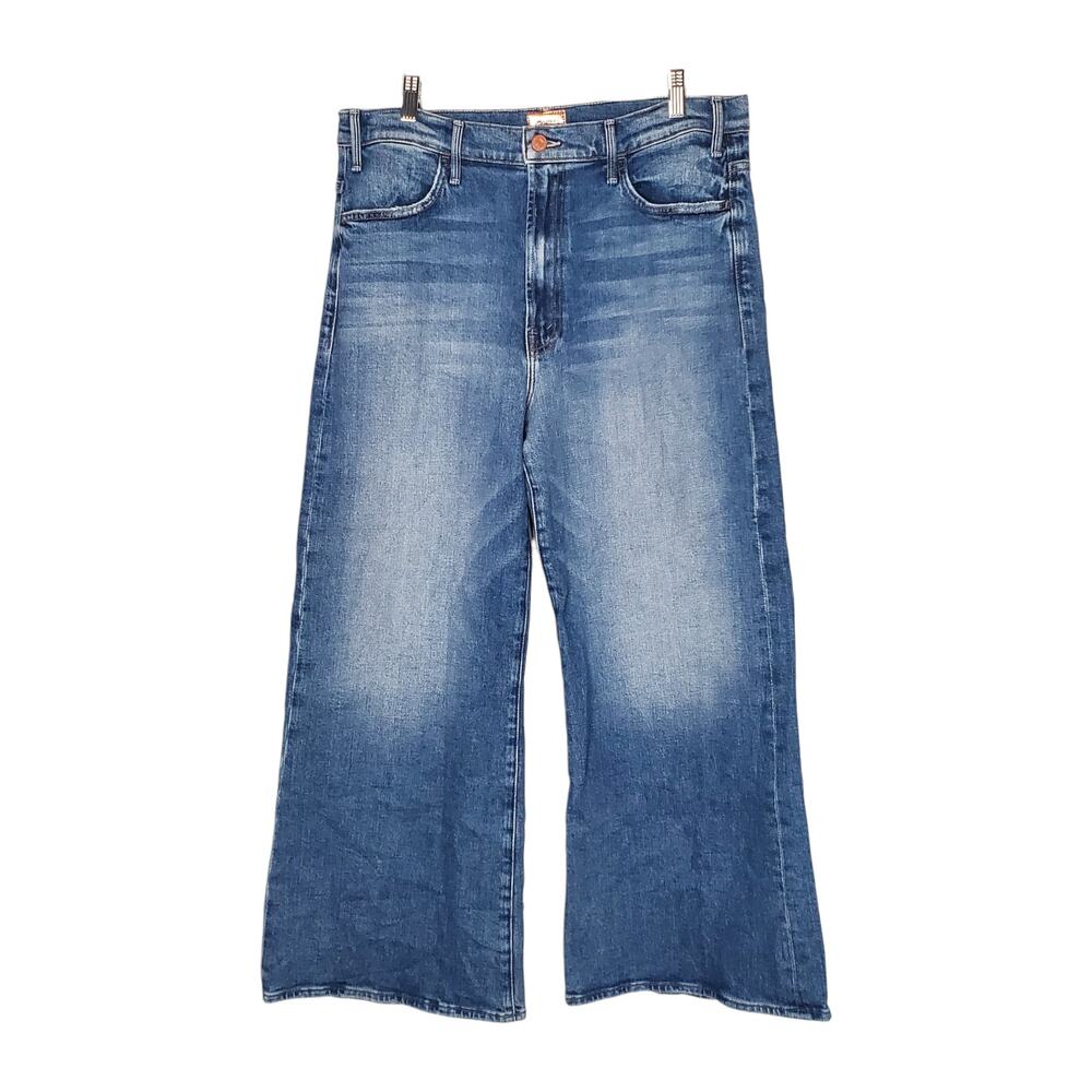 Mother The Hustler Roller Ankle Flared Jeans High On The Hog Blue Denim Size 34 - Picture 3 of 12
